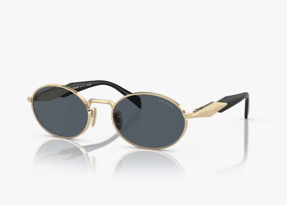 Prada PR 65ZS Sunglasses Gold Black Oval Frame Grey Lenses